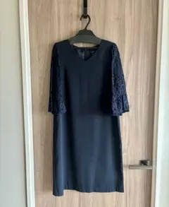 【美品】GIRL パーティドレス（ネイビー）Mサイズ　七分袖/膝丈/レース