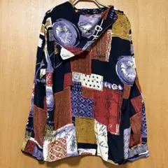 ヴィンテージ 総柄シャツ 幾何学 アート柄 レトロ ゆるだぼ L相当マルチカラー