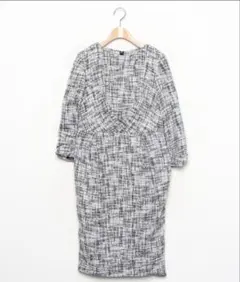 DRESS LAB ツイード柄 7分袖ワンピース 杢グレー L