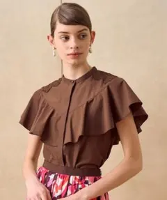 23AW♡ANAYI トリアセコットンレースラッフルブラウス 38 フリル