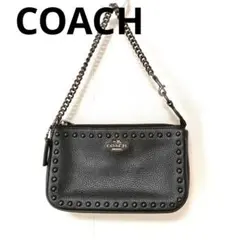 【美品】COACH コーチ チェーン アクセサリーポーチ ハンドバッグ　黒