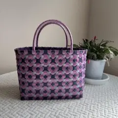 ppバンドカゴバッグ 【紫と紺の花柄模様】
