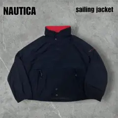 90s ヴィンテージNAUTICAセーリングジャケット刺繍収納フードナイロン