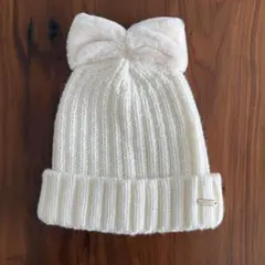 petit main リボン付きニット帽 アイボリー　サイズ54