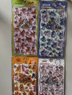 プチドロップステッカー　プーさん　101匹わんちゃん　スティッチ　バンビ