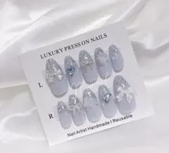 481ちゅるんネイルチップ 韓国 水色 ニュアンス ワンホン フレンチガーリー