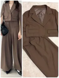 美品 Heather ヘザー ショートテーラードジャケット セットアップ パンツ