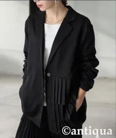antiqua ブラック プリーツジャケット フリーサイズ