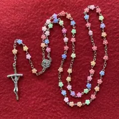 【今だけ価格】ロザリオ型ネックレス カラフル お花