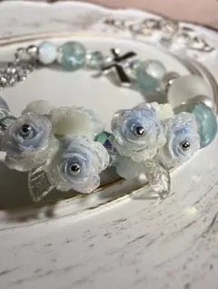 ミントグリーン ブレスレット 薔薇 パール リボン 上品 大人可愛い