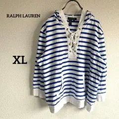 RALPH LAUREN フード付きパーカー 【XL 】ホワイト/ブルー
