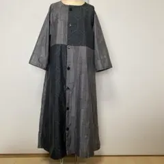大島紬着物リメイク　シャツワンピース コート　シンプル　M 〜L ポケット付き