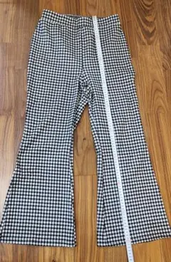 レディース ブラック×ホワイト チェック フレアパンツ Lサイズ