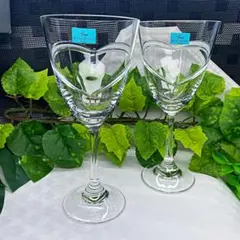 未使用品　HOYAクリスタル　可愛いハートデザインワイングラス ペアセットB