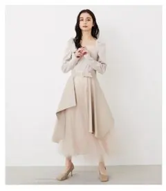 rienda 2WAYレイヤードチュール フレアスカート(ライトベージュ)