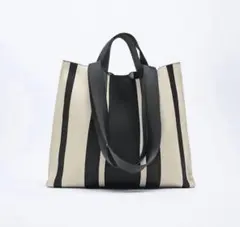 ZARAファブリック2wayトートバッグ　ストライプ