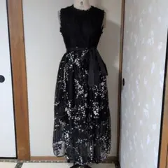 花柄レースロングドレス