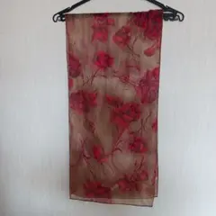 赤色花柄シフォンストール