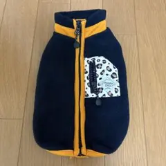 犬服 フリース ネイビー オレンジ レオパード柄　Ｓ
