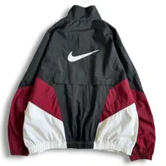 90s 銀タグ期 NIKE ナイロンジャケット XXL 刺繍ロゴ 黒 赤 白