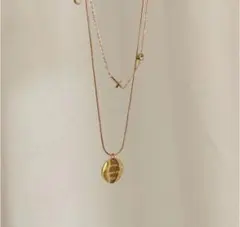 ネックレス 【大人気】コイン✨ジルコニア サージカルステンレス 2連ゴールド