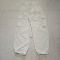 GU　Sサイズアイボリー カーゴパンツ ゴムウエスト