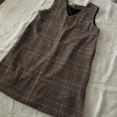 グレンチェック　ジャンパースカート　膝丈　M