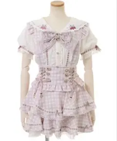 LIZLISA はしごリボンギンガムティアードスカパン ピンク