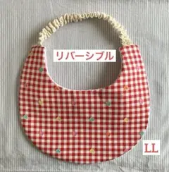 大型犬スタイ　ビブ　レッドギンガムチェック(ハート)&タオル(花柄) LL