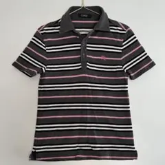 廃盤 バーバリーブラックレーベル　ボーダーポロシャツ グレー×ピンク 日本製