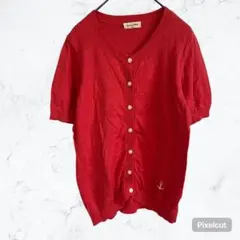 J1023 サマンサモスモス コットン100% 半袖 赤カーディガン イカリ刺繍のサムネイル