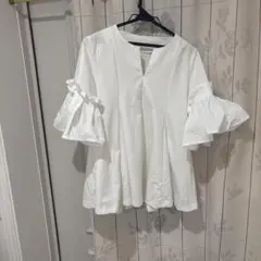 フリル袖 ホワイト Vネック トップス 悩まなくて良いフリーサイズ♡·͜·ᰔᩚ