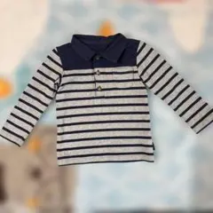 グレーとネイビーのストライプポロシャツ