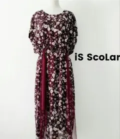 iS ScoLar 花柄ロングワンピース 半袖 ウエスト調整紐