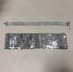 ラインストーンネックレス スパンコールベルト