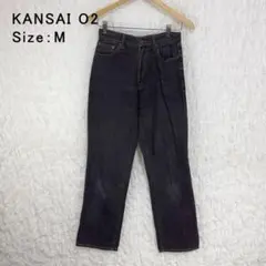 ◆a529カンサイ デニムパンツ M ダークグレー ロゴ 花柄刺繍  カジュアル