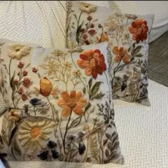 花柄刺繍プリント♡クッションカバー 45cm 2枚セット　カバーのみ