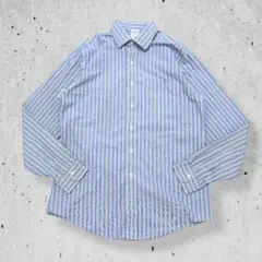 ブルックスブラザーズ長袖BDシャツ青紫ストライプ柄スーピマコットンノンアイロンL