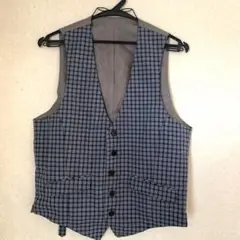 PERSON'S フォーマルベスト 青・グレー チェック柄　クリーニング済み