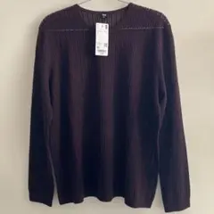 新品タグ付　UNIQLO ユニクロ　レースクルーネックセーターダークブラウンXL