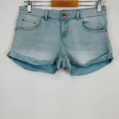 エイチアンドエム デニムショートパンツ ロールアップ ライトブルー M
