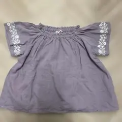 袖刺繍 ブラウス トップス 110 パープル くすみカラー 女の子