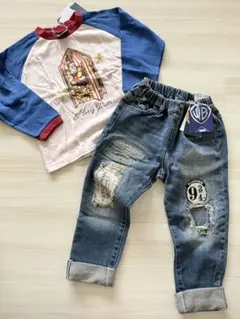 BREEZE ハリー・ポッター コラボ 長袖Tシャツ&デニムパンツセットのサムネイル