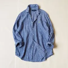 【美品】ラルフローレン　長袖シャツ　リネン100％　ポニー刺繍　ボタンダウン　L