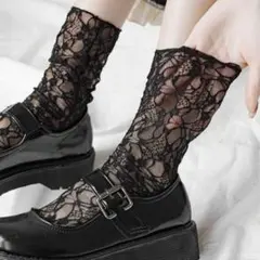 レディースレースソックス　ブラック　黒　レース　花柄　ゴスロリ　ロリータ　地雷系