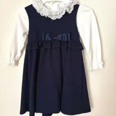 ネイビー フリルつきワンピースセット レース襟95 フォーマル