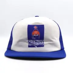 -90s 米国製 ビンテージ メッシュ キャップ 企業 プリント ロゴ ブルー