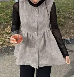 junoah ジュノア パールボタンツイードペプラムトップス 入学式 入園 卒業