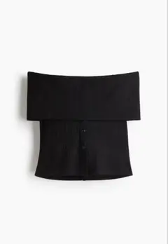 H&M オフショルダー リブトップス ブラック XS
