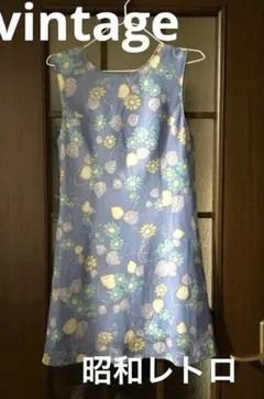 [vintage] 昭和レトロ　花柄 ノースリーブ ミニワンピース ブルーのサムネイル